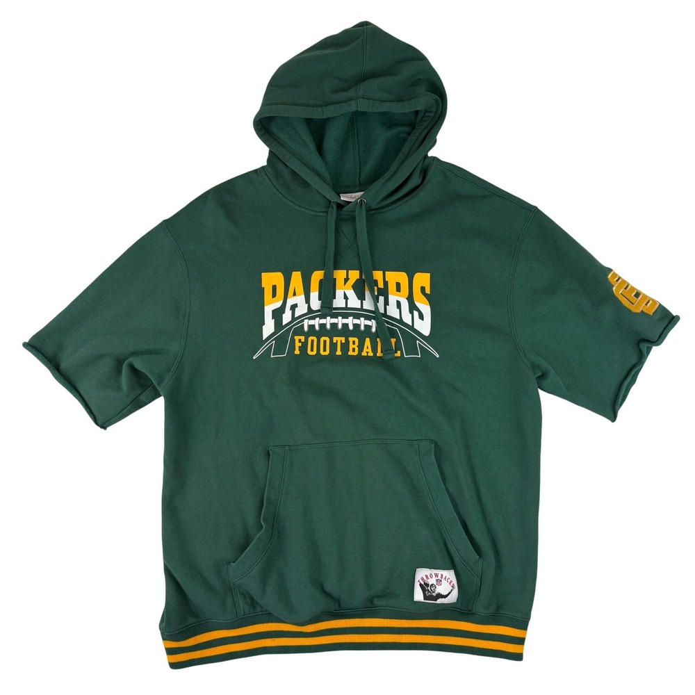 Mitchell & Ness Hoodie Mens XL Green Packers Short Sleeve Throwbacks NFL Graphic